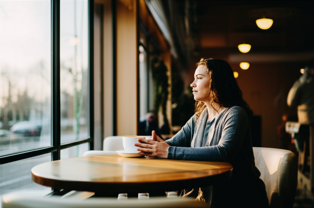 Generated image of person in cafe